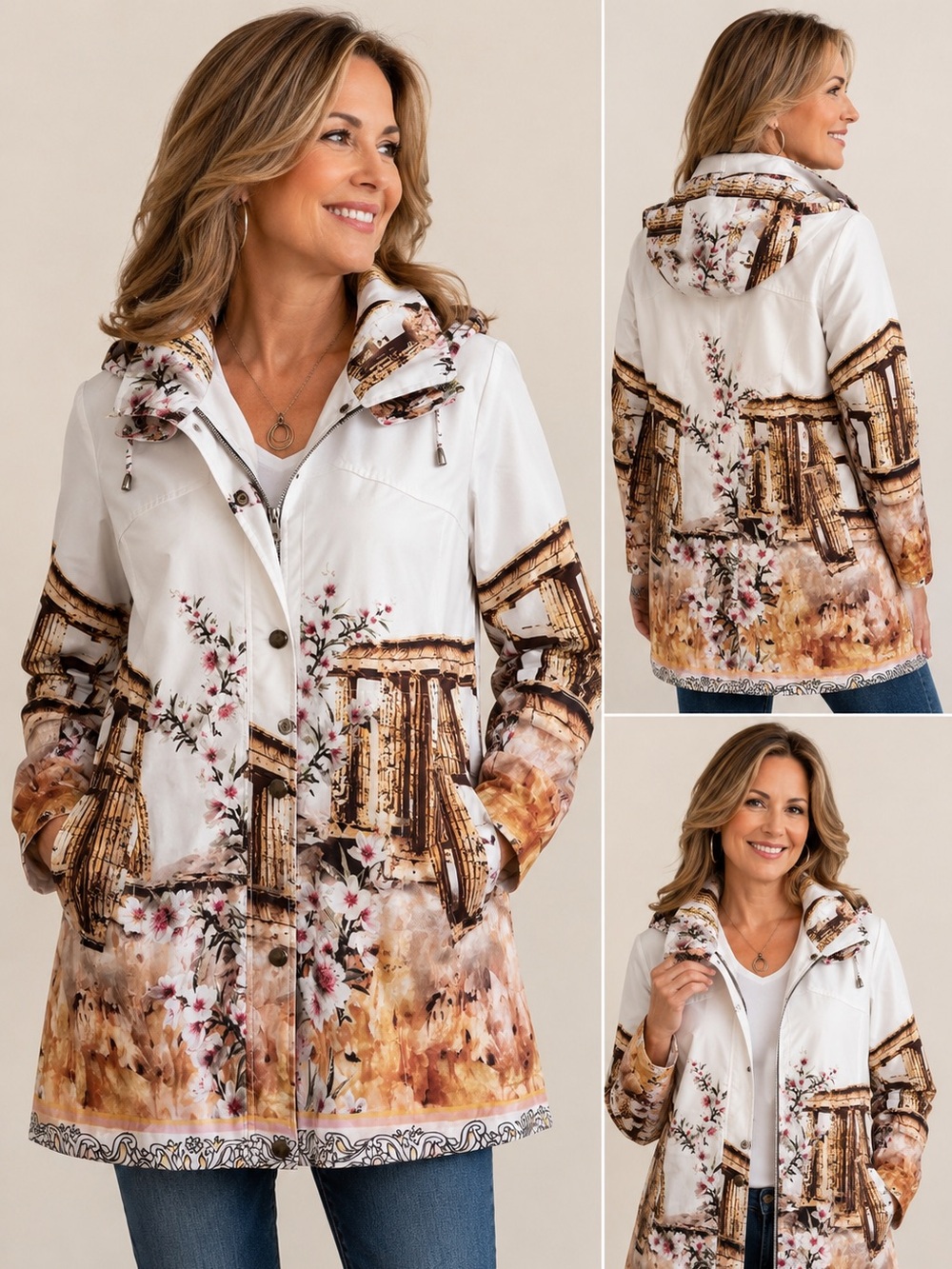 Lindi Art-to-Wear Hooded Jacket | Architectural & Floral Print | Lightweight